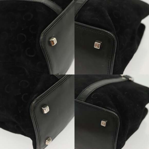 CELINE C Macadam Canvas Hand Bag Suede Black Silver - Picture 10 of 13